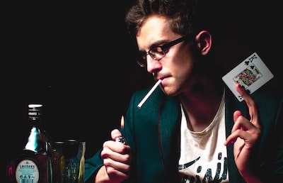 Poker player studying strategy